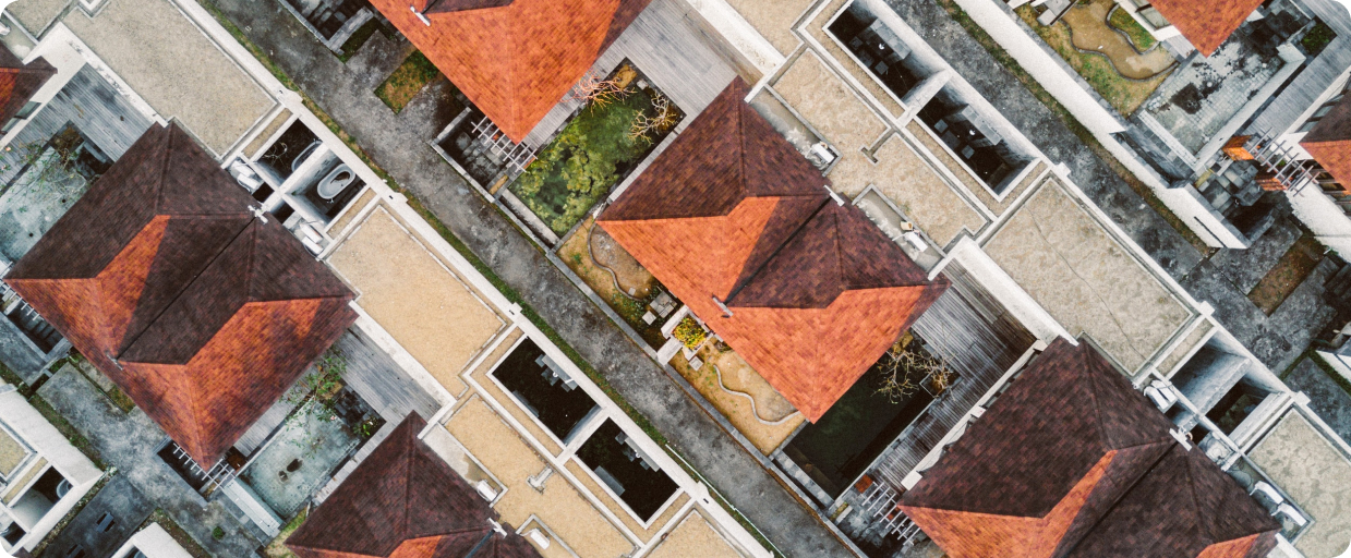 drone photo of red roofed houses