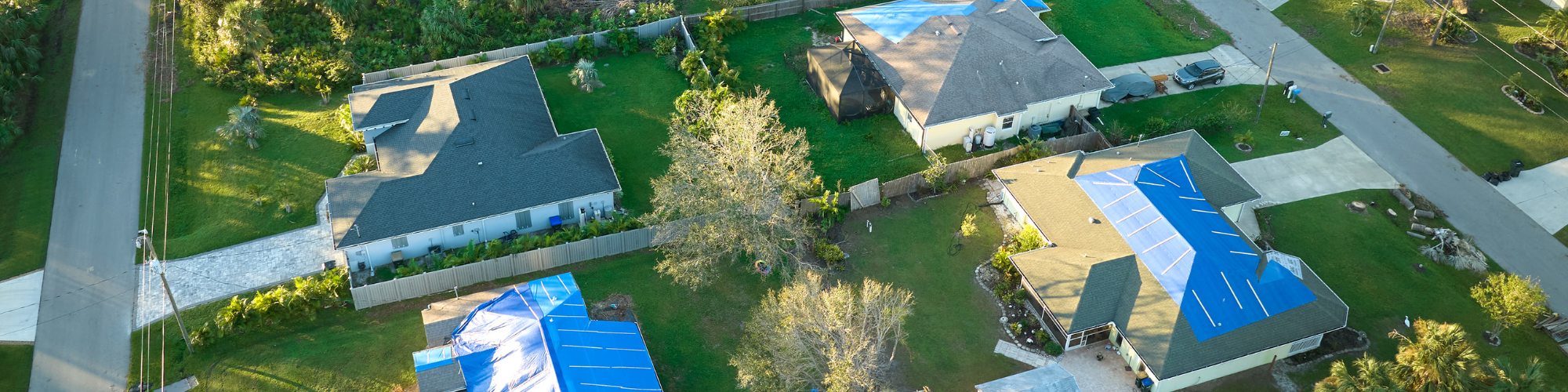 homes with tarps on the roof